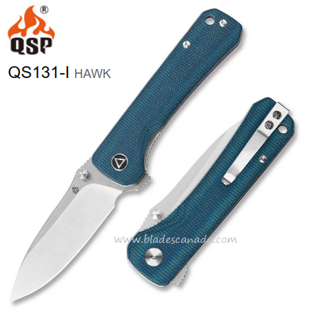 QSP Hawk Flipper Folding Knife, 14C28N Sandvik, Micarta Blue, QS131-I - Click Image to Close